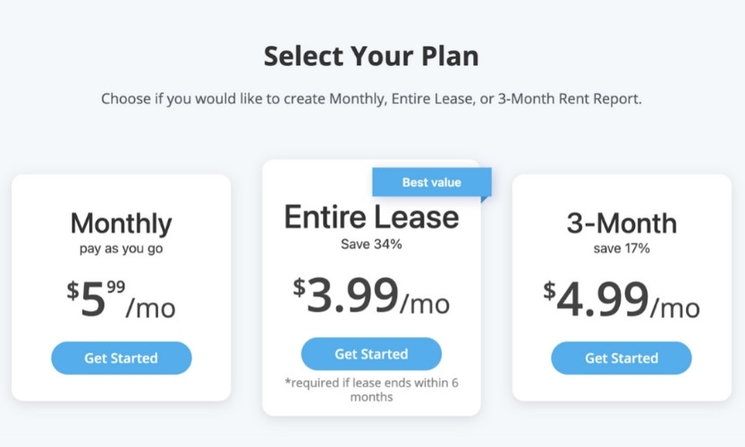 Plan Option Boxes in RentRedi App